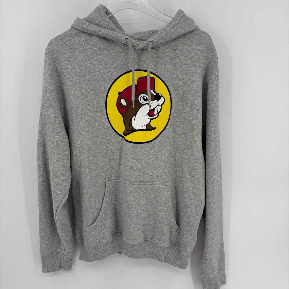 Buc-ee's Hoodie Unisex Medium Gray Beaver Logo Graphic Pullover Fleece Pocket